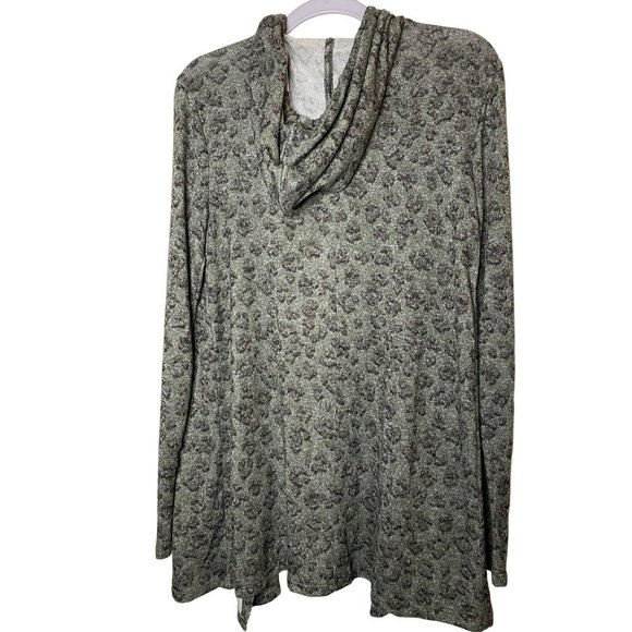 Lucky Brand Open Front Hooded Cardigan Emerald Green Leopard print sweater Sz XS - Picture 5 of 7